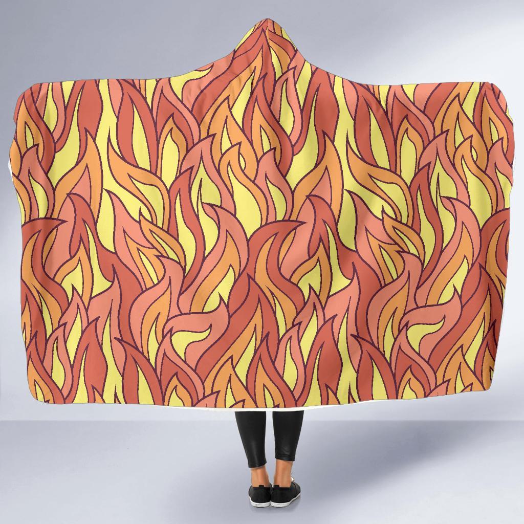 Fire Flame Pattern Print Hooded Blanket-grizzshop