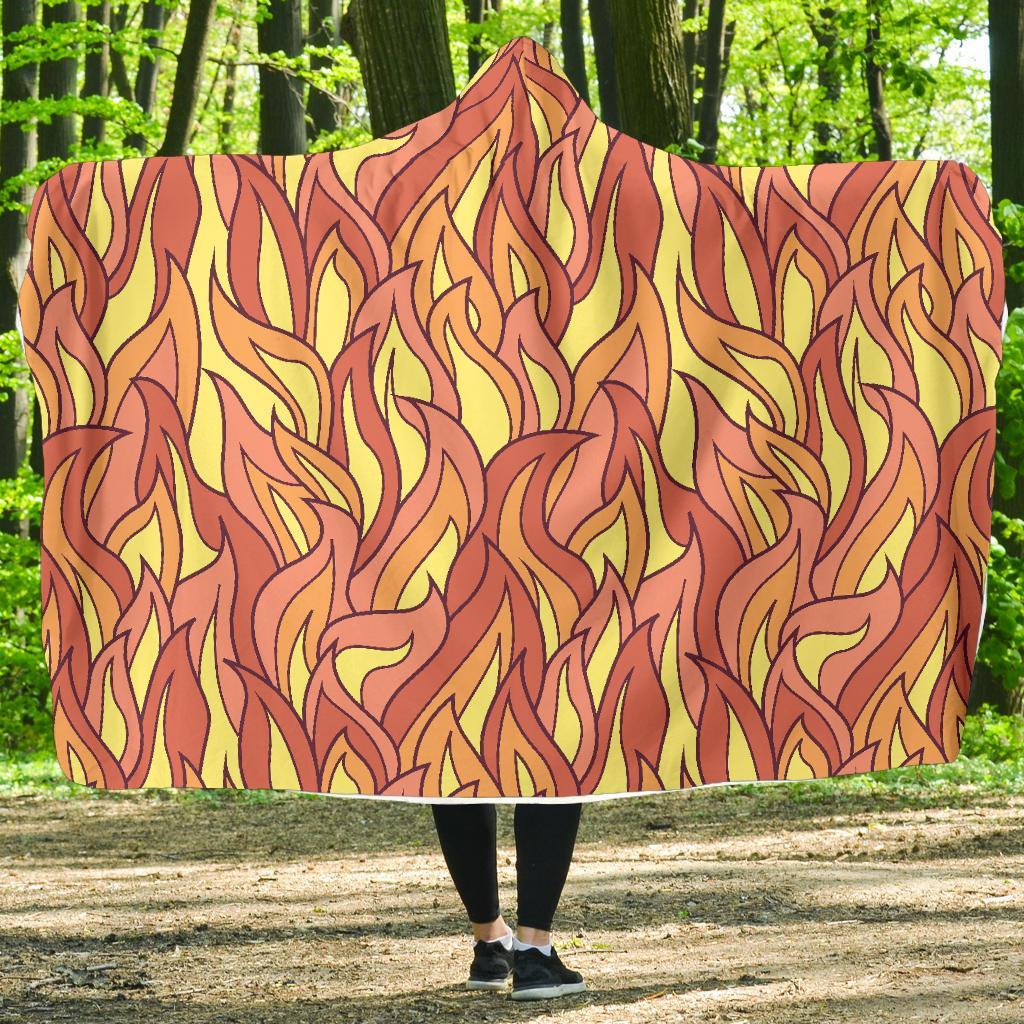 Fire Flame Pattern Print Hooded Blanket-grizzshop