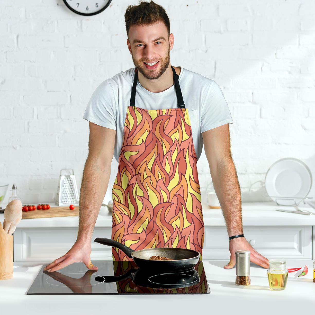 Fire Flame Pattern Print Men's Apron-grizzshop