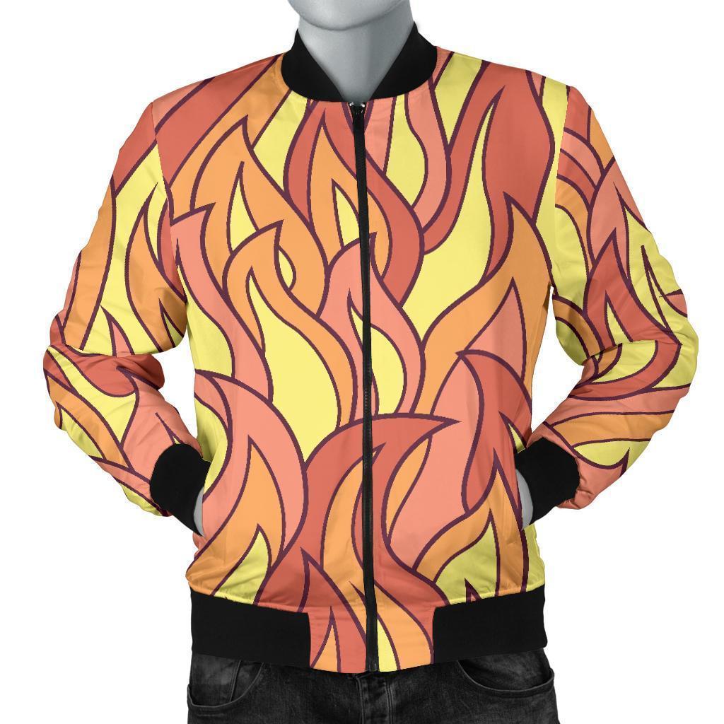 Fire Flame Pattern Print Men's Bomber Jacket-grizzshop