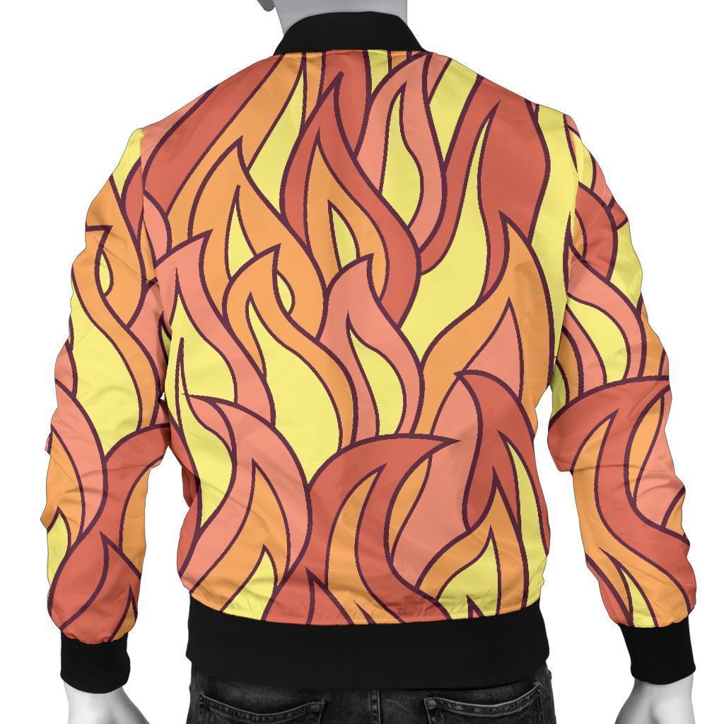 Fire Flame Pattern Print Men's Bomber Jacket-grizzshop