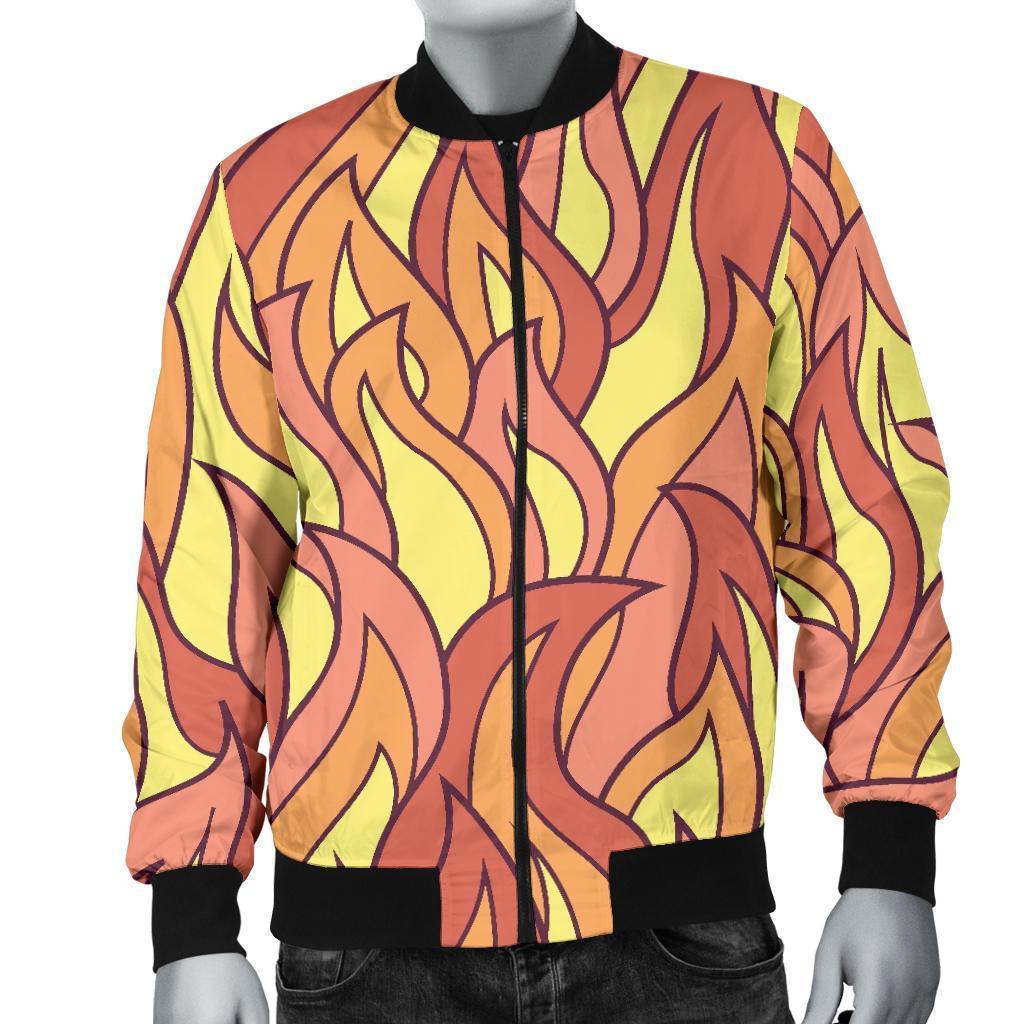 Fire Flame Pattern Print Men's Bomber Jacket-grizzshop