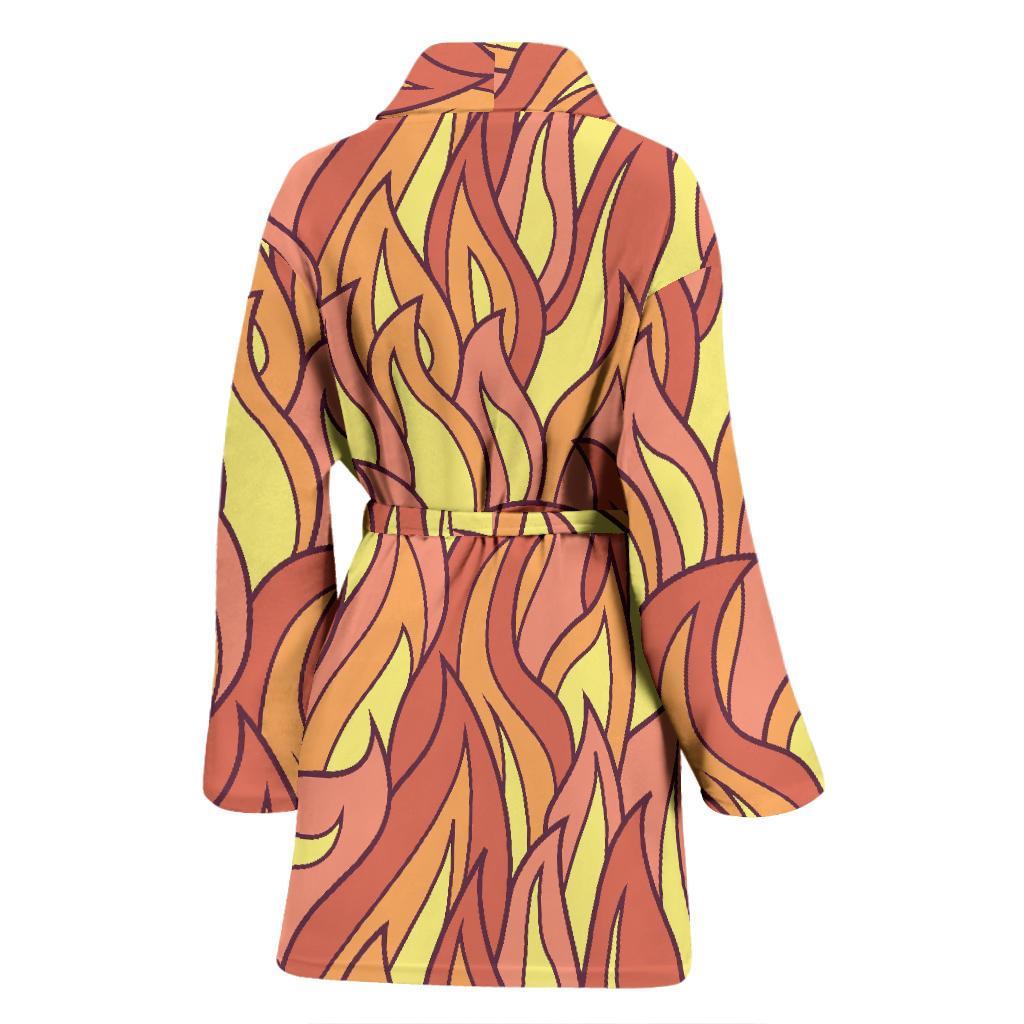 Fire Flame Pattern Print Women Long Robe-grizzshop