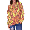 Fire Flame Pattern Print Women Off Shoulder Sweatshirt-grizzshop