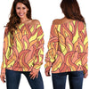 Fire Flame Pattern Print Women Off Shoulder Sweatshirt-grizzshop