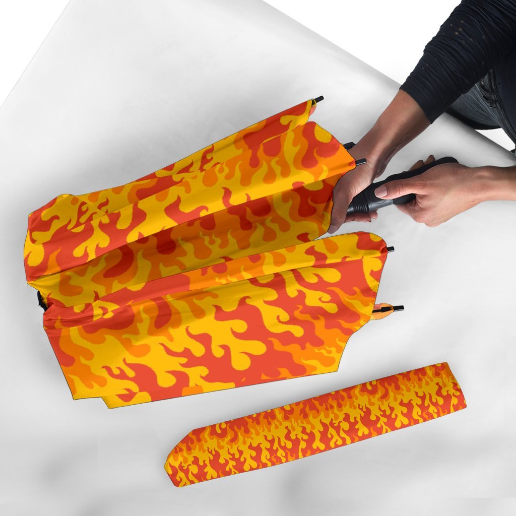Fire Flame Print Pattern Automatic Foldable Umbrella-grizzshop