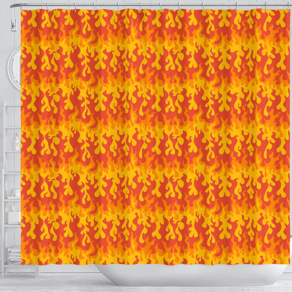 Fire Flame Print Pattern Bathroom Shower Curtain-grizzshop