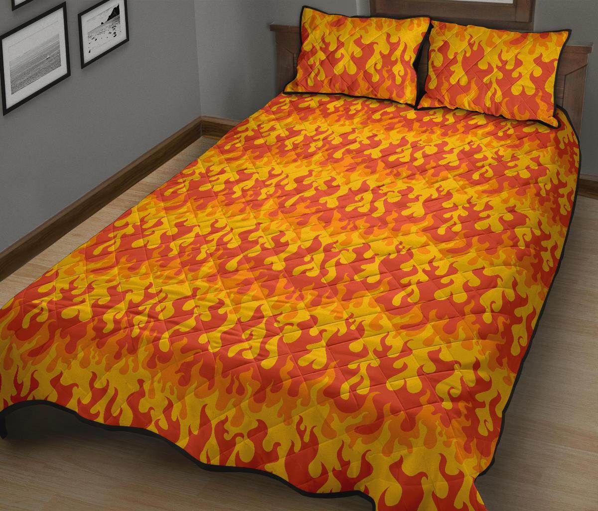 Fire Flame Print Pattern Bed Set Quilt-grizzshop