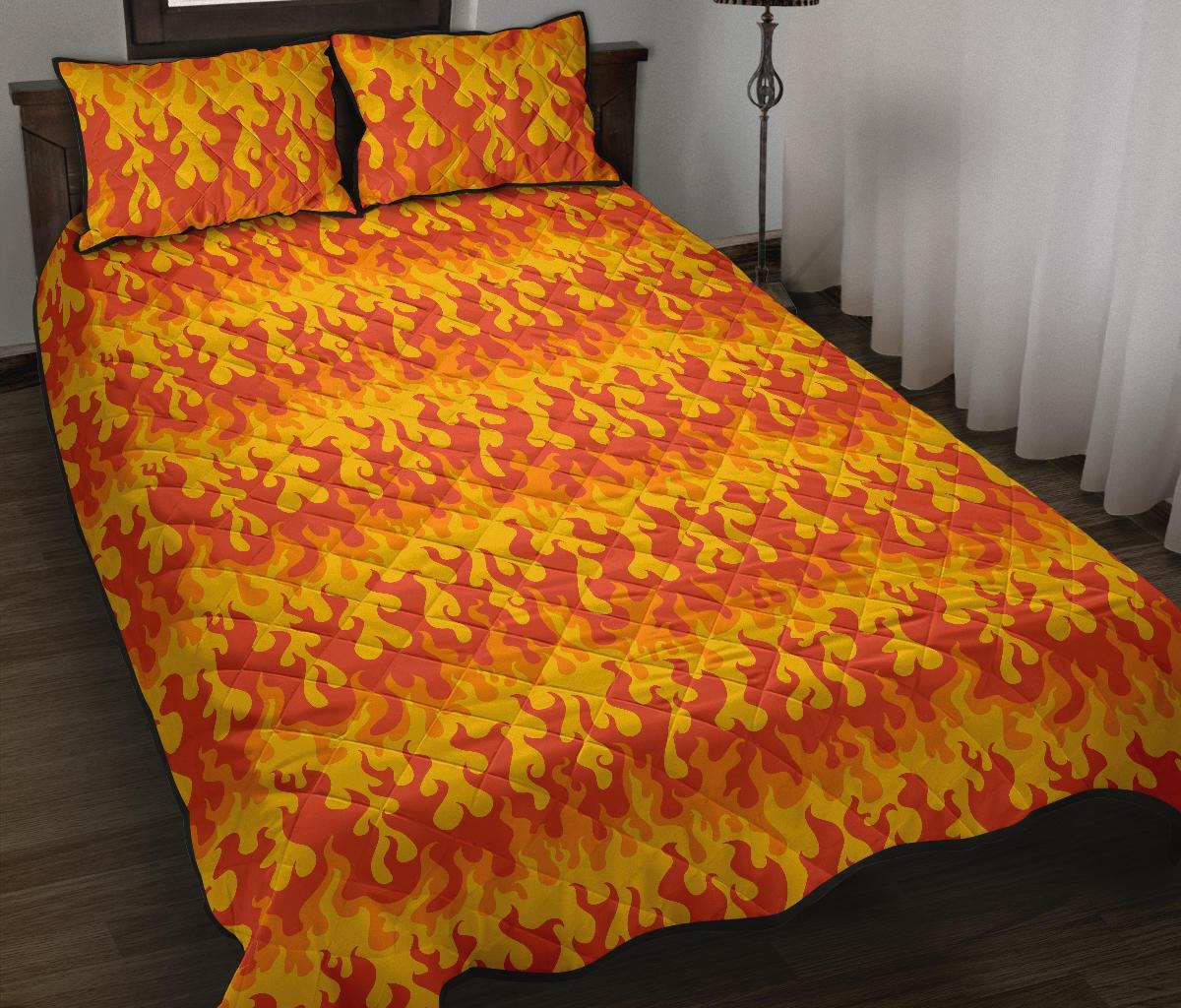 Fire Flame Print Pattern Bed Set Quilt-grizzshop