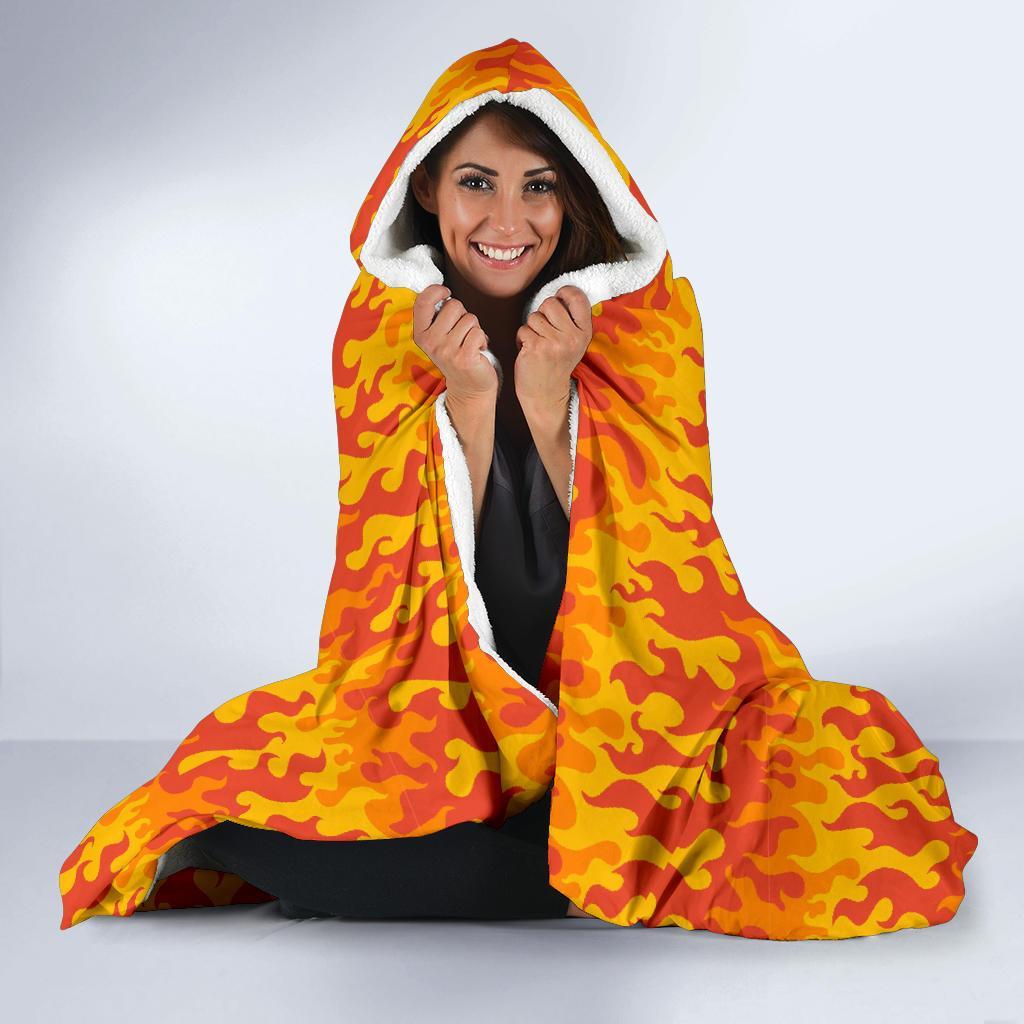 Fire Flame Print Pattern Hooded Blanket-grizzshop