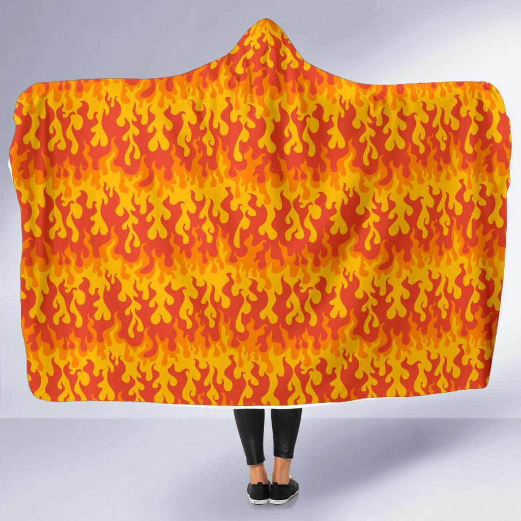 Fire Flame Print Pattern Hooded Blanket-grizzshop
