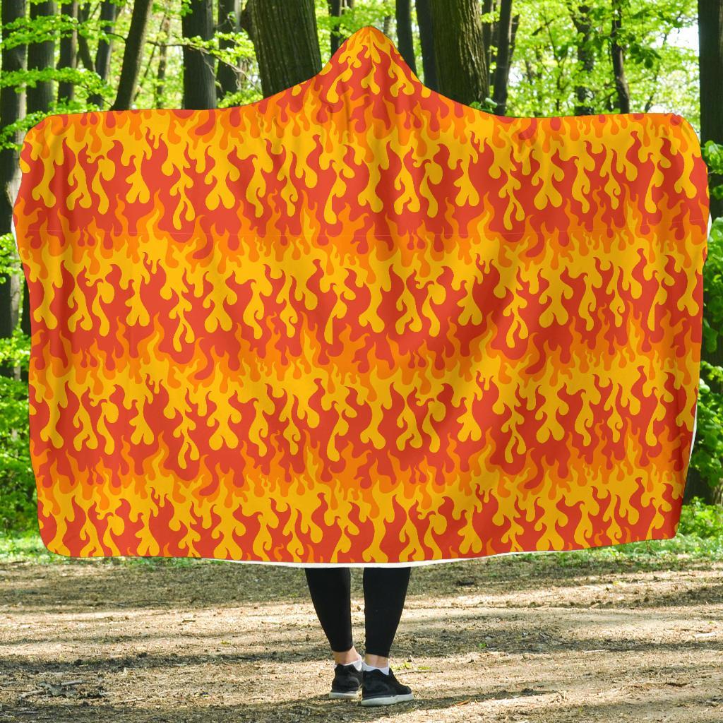 Fire Flame Print Pattern Hooded Blanket-grizzshop