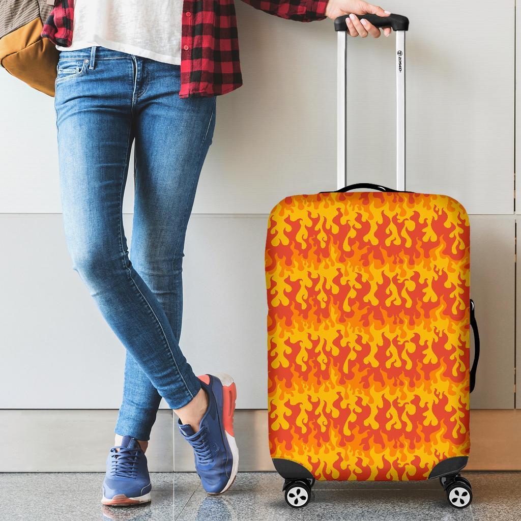 Fire Flame Print Pattern Luggage Cover Protector-grizzshop