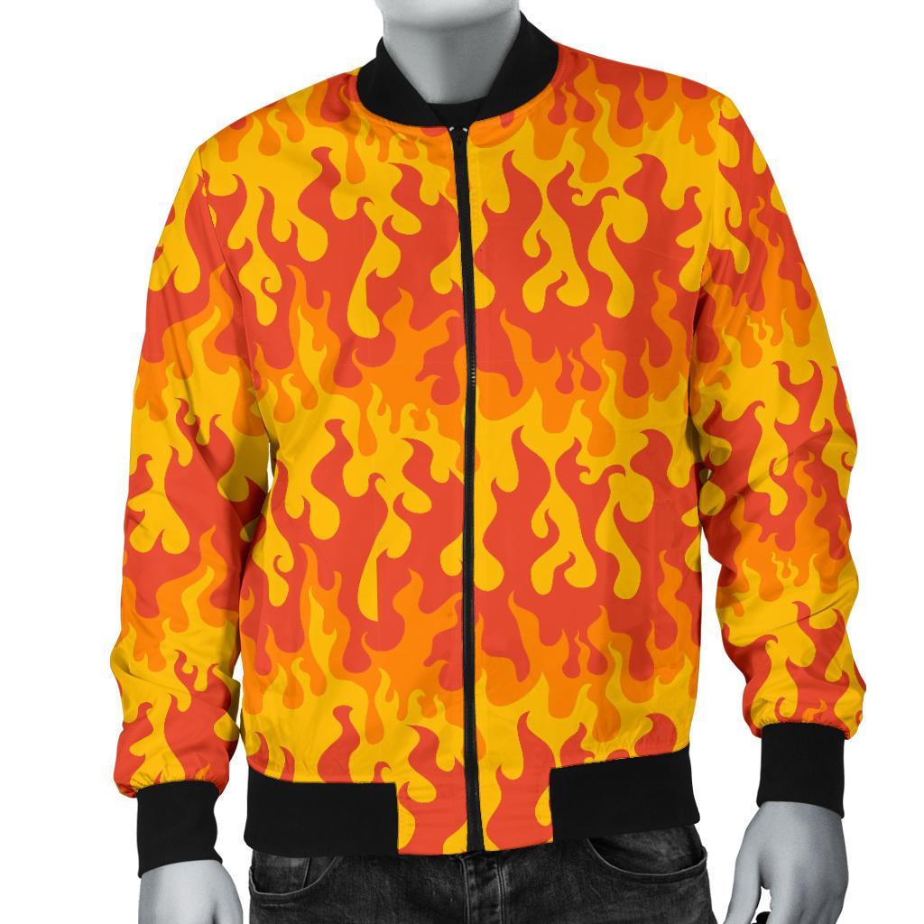 Fire Flame Print Pattern Men's Bomber Jacket-grizzshop