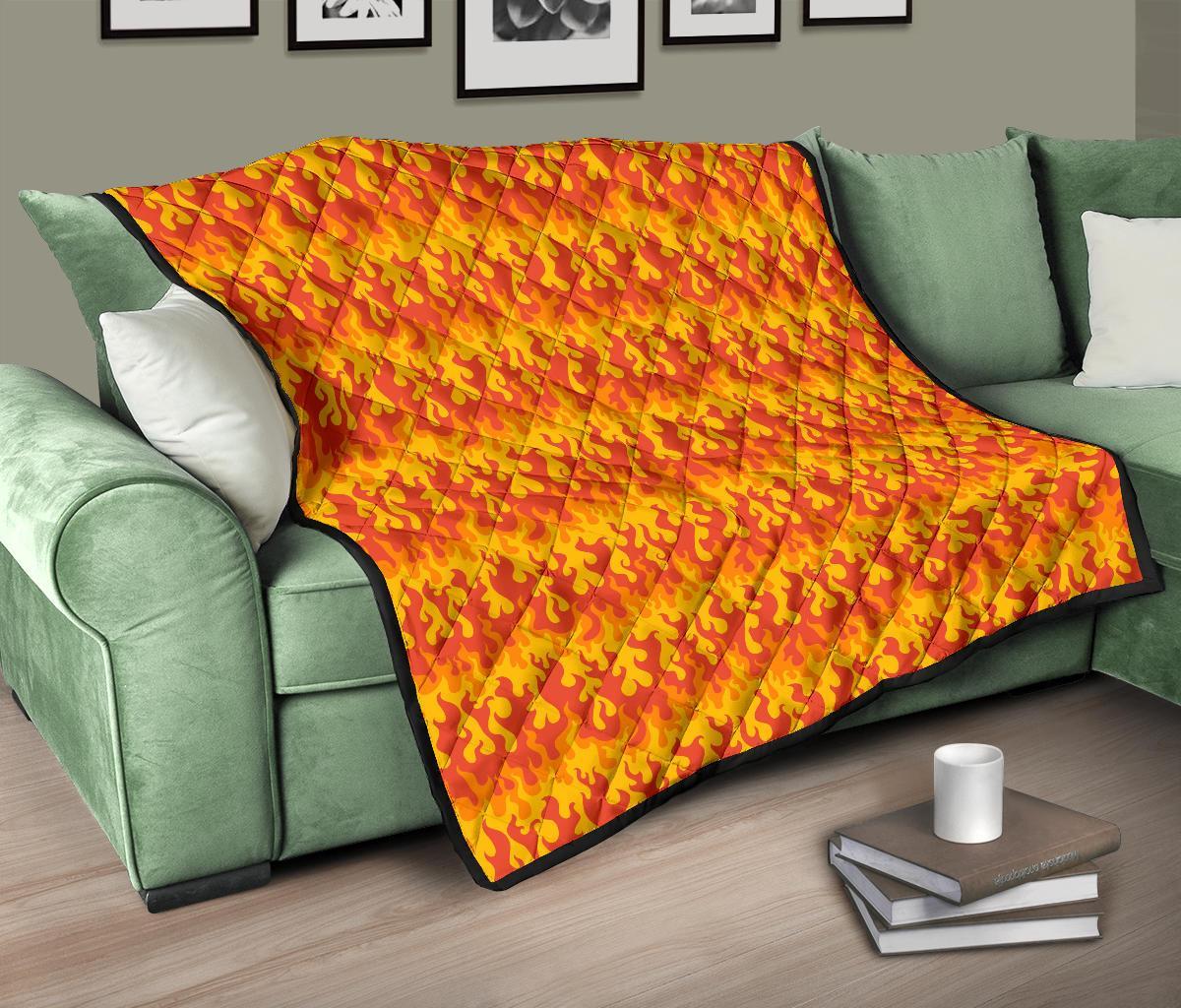 Fire Flame Print Pattern Quilt-grizzshop