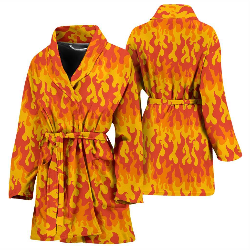 Fire Flame Print Pattern Women Long Robe-grizzshop