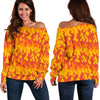 Fire Flame Print Pattern Women Off Shoulder Sweatshirt-grizzshop