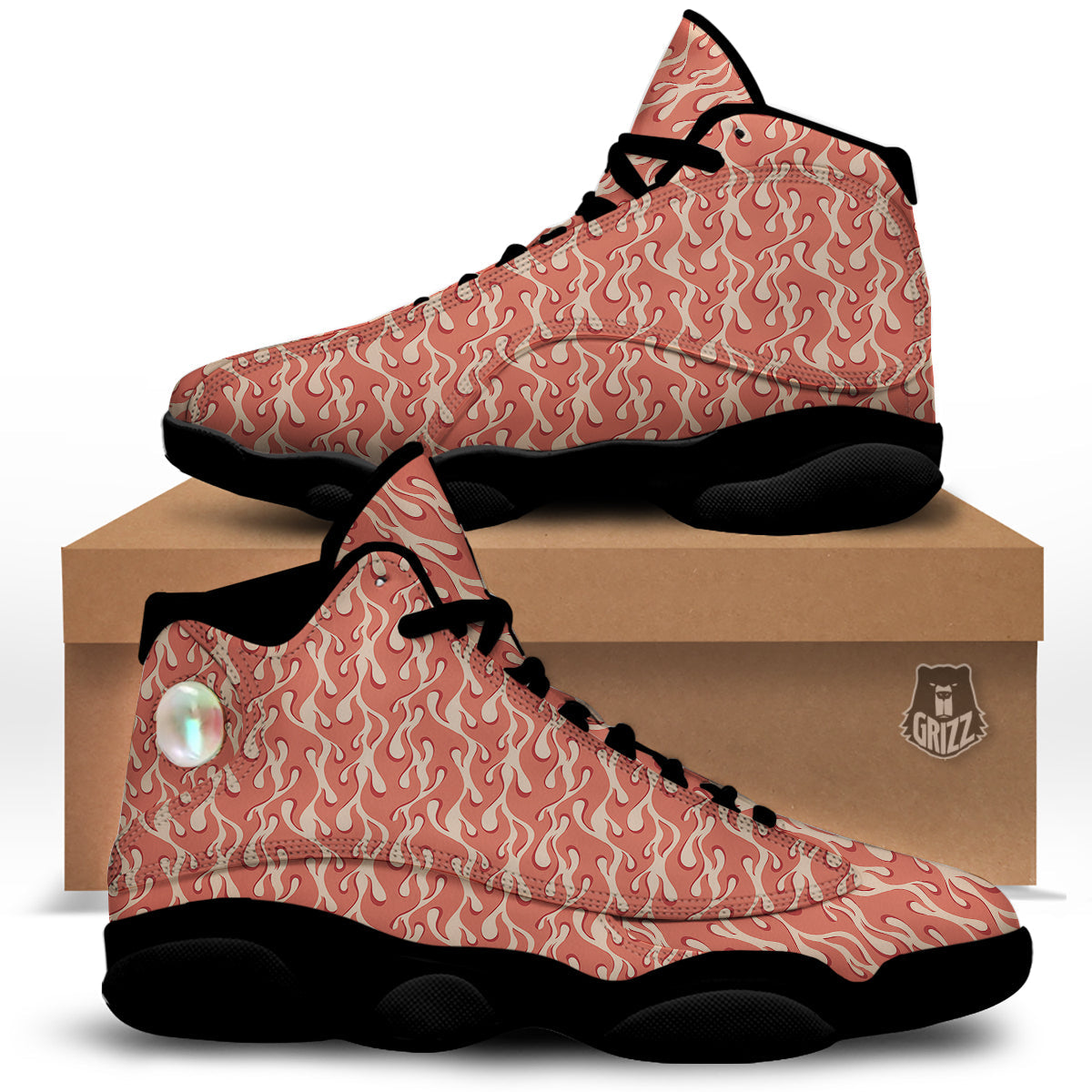 Fire Flames Vintagecolor Print Black Basketball Shoes-grizzshop