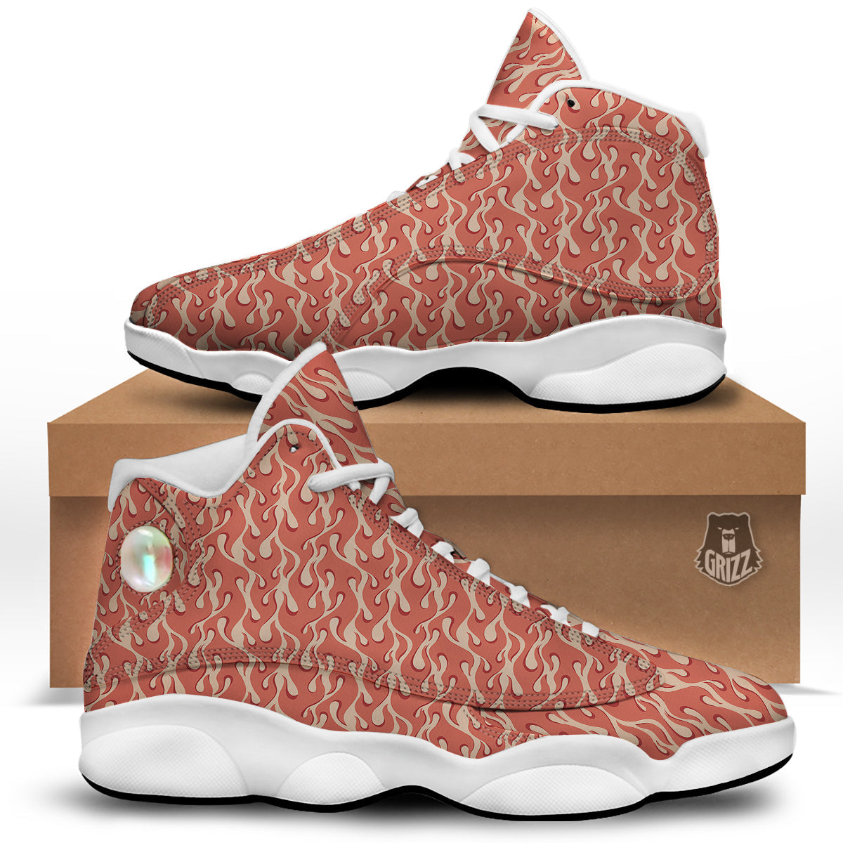 Fire Flames Vintagecolor Print White Basketball Shoes-grizzshop