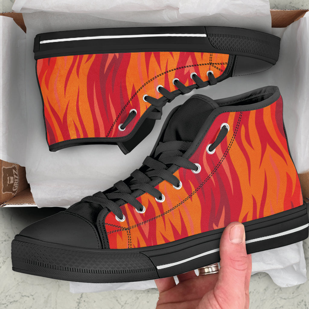 Fire In Hell Print Pattern Black High Top Shoes-grizzshop