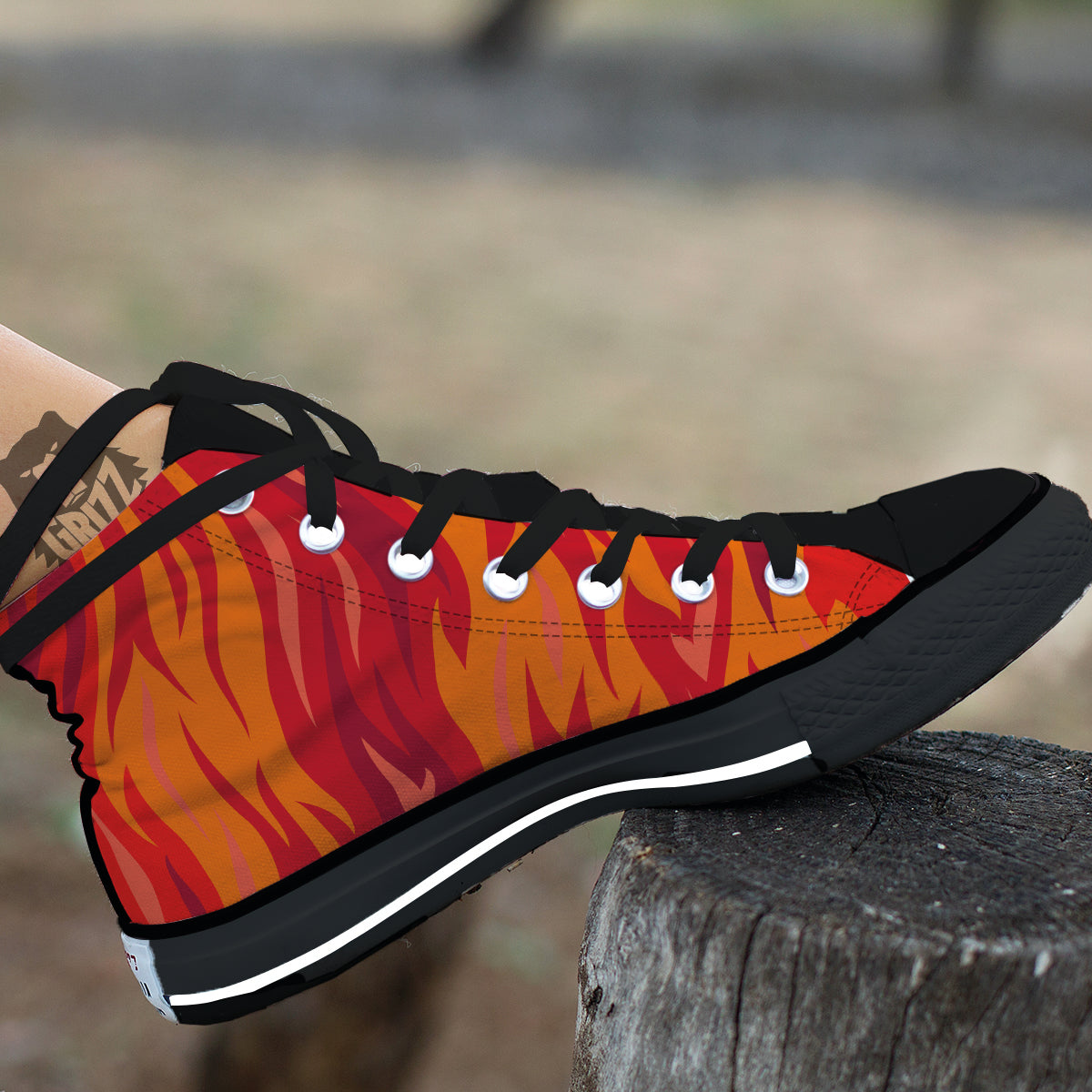 Fire In Hell Print Pattern Black High Top Shoes-grizzshop