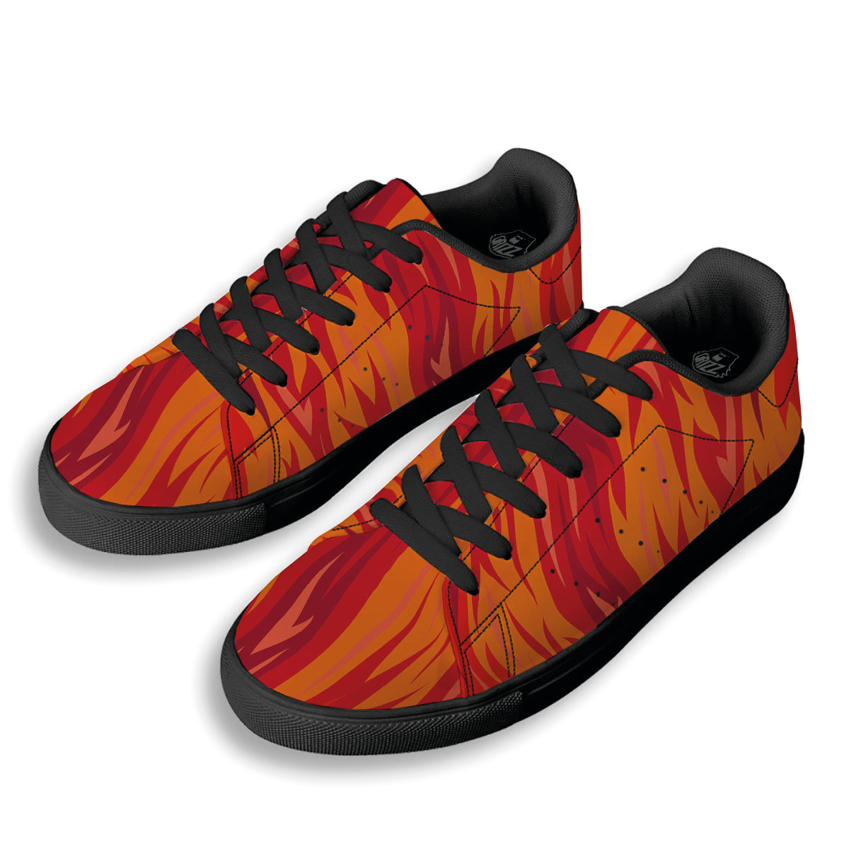 Fire In Hell Print Pattern Black Low Top Sneakers-grizzshop
