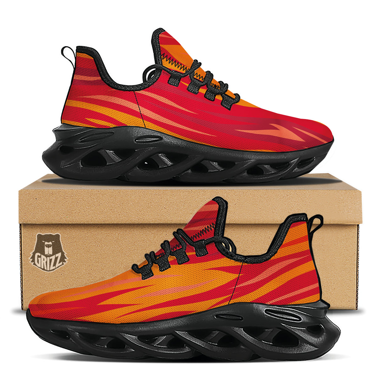 Fire In Hell Print Pattern Black Running Shoes-grizzshop
