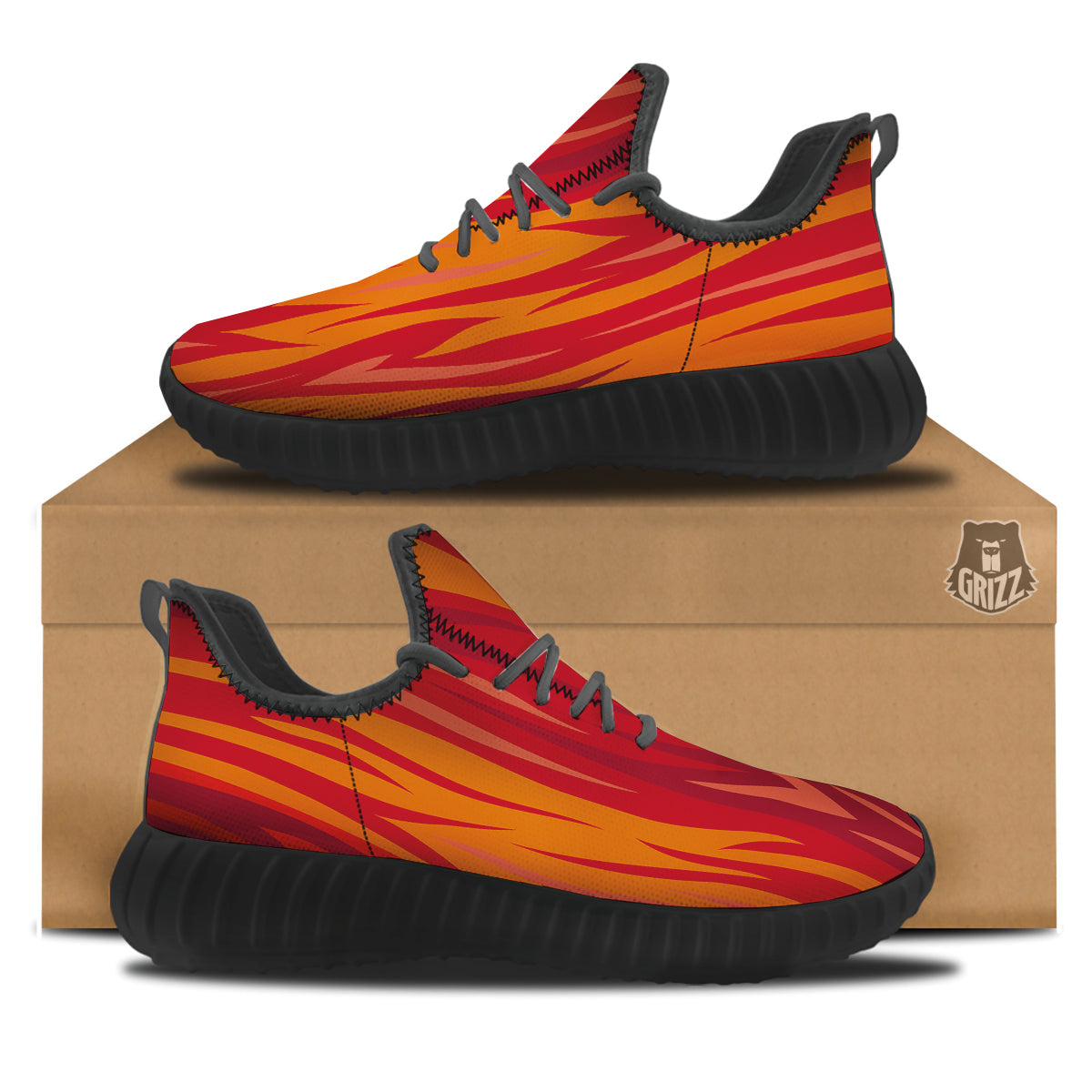 Fire In Hell Print Pattern Black Walking Shoes-grizzshop