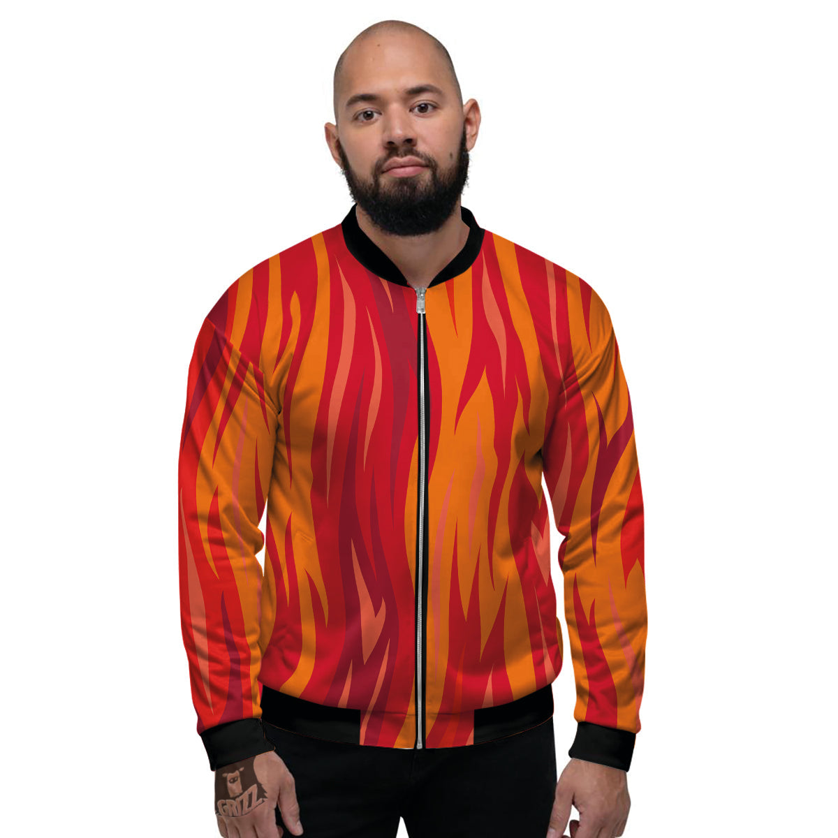 Fire In Hell Print Pattern Men's Bomber Jacket-grizzshop