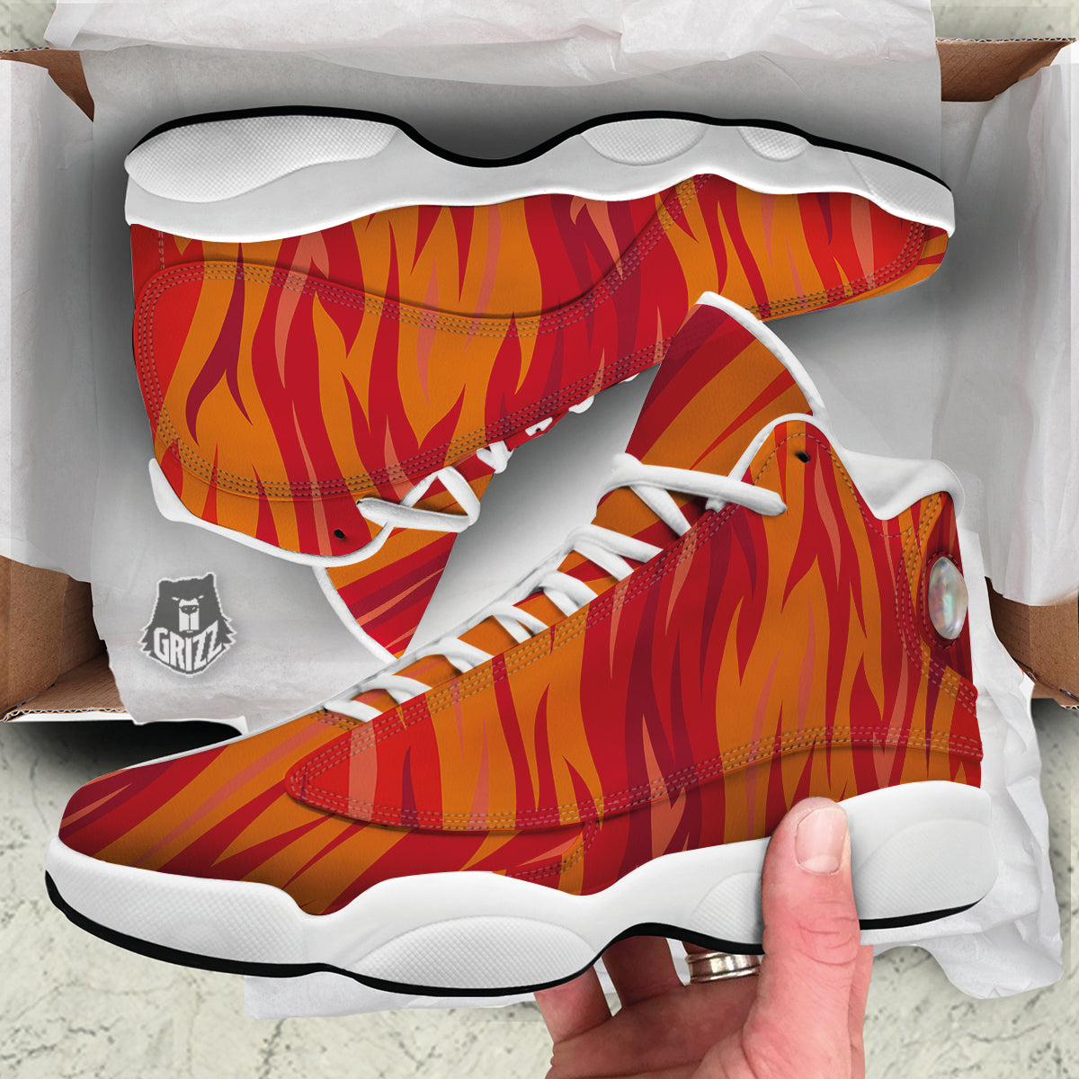 Fire In Hell Print Pattern White Basketball Shoes-grizzshop