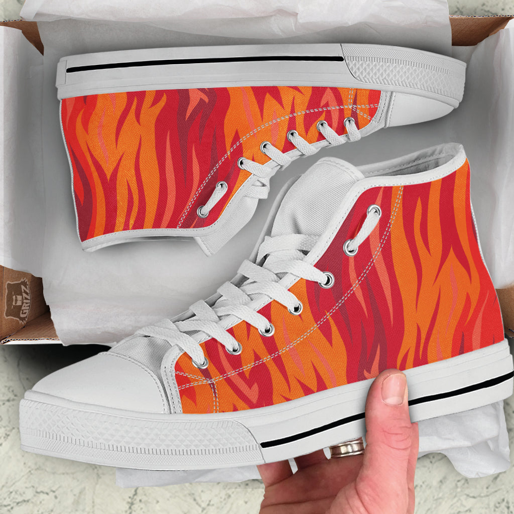 Fire In Hell Print Pattern White High Top Shoes-grizzshop