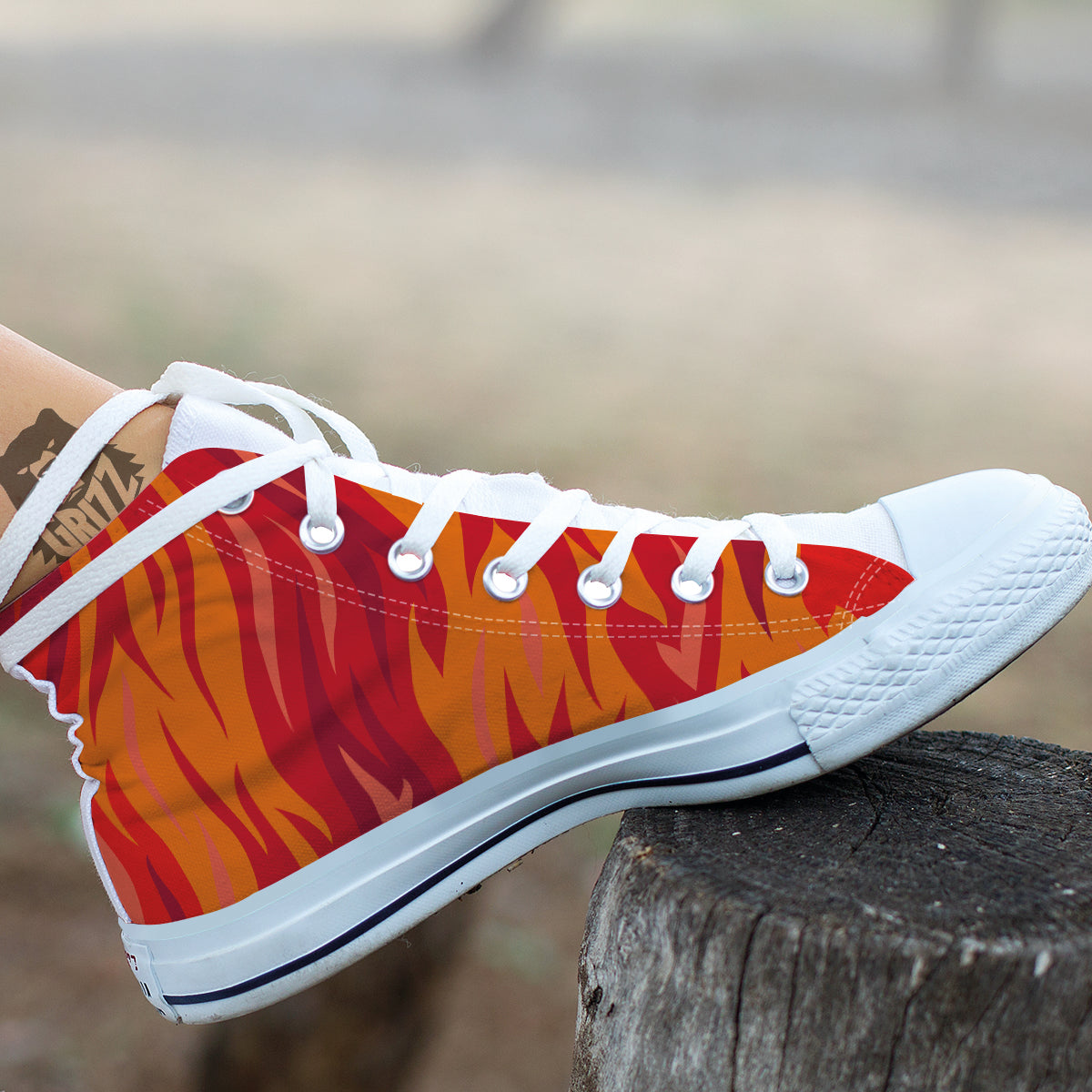 Fire In Hell Print Pattern White High Top Shoes-grizzshop