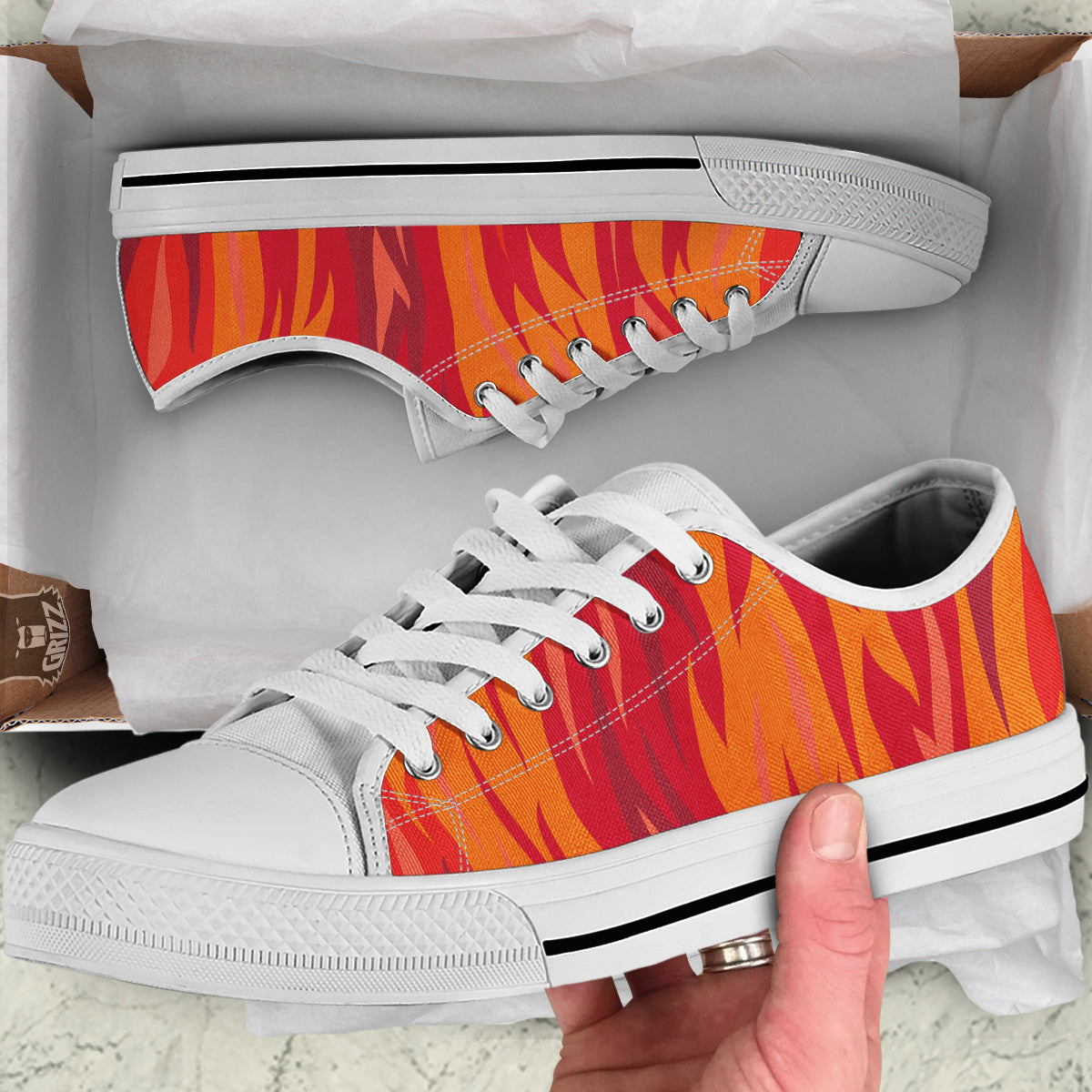 Fire In Hell Print Pattern White Low Top Shoes-grizzshop