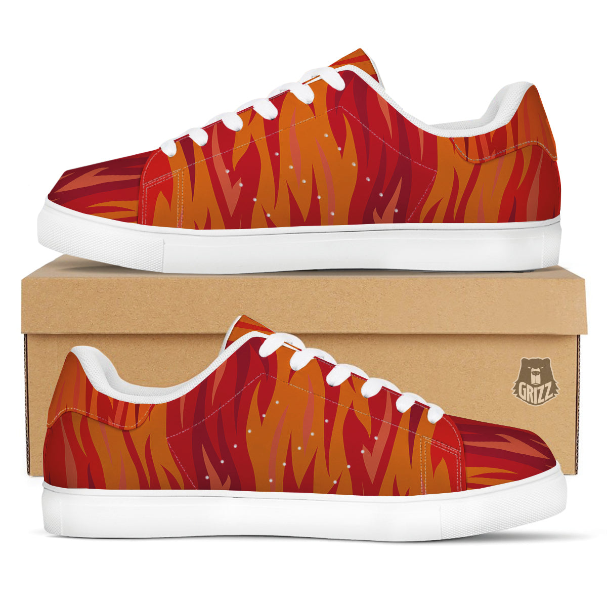 Fire In Hell Print Pattern White Low Top Sneakers-grizzshop