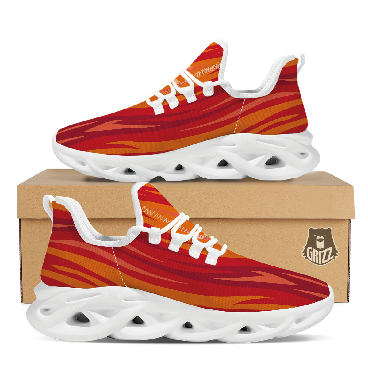 Fire In Hell Print Pattern White Running Shoes-grizzshop