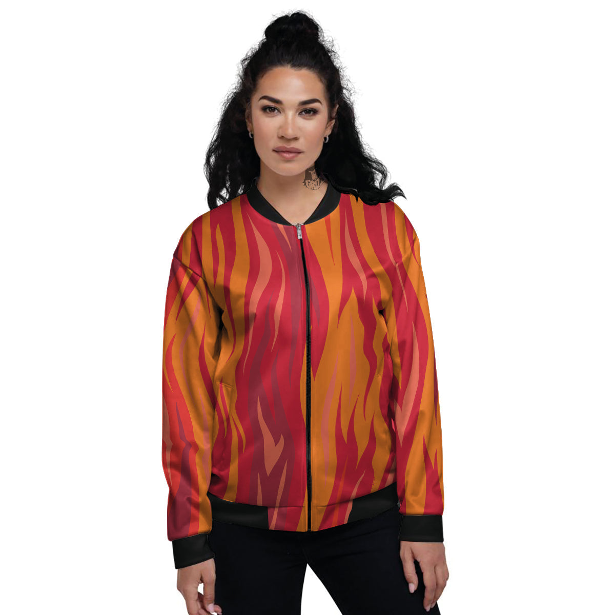 Fire In Hell Print Pattern Women's Bomber Jacket-grizzshop