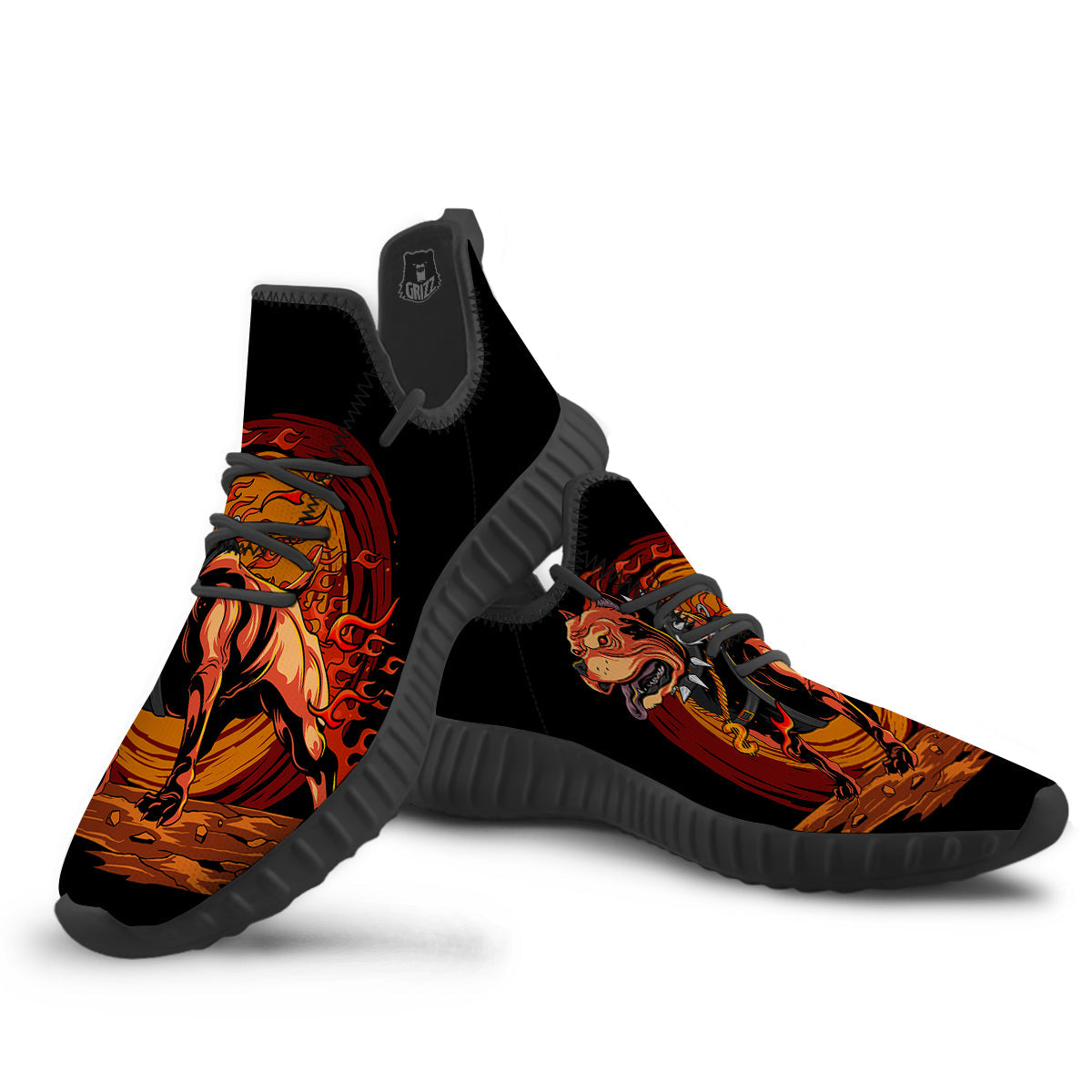 Fire Pitbull Print Black Walking Shoes-grizzshop