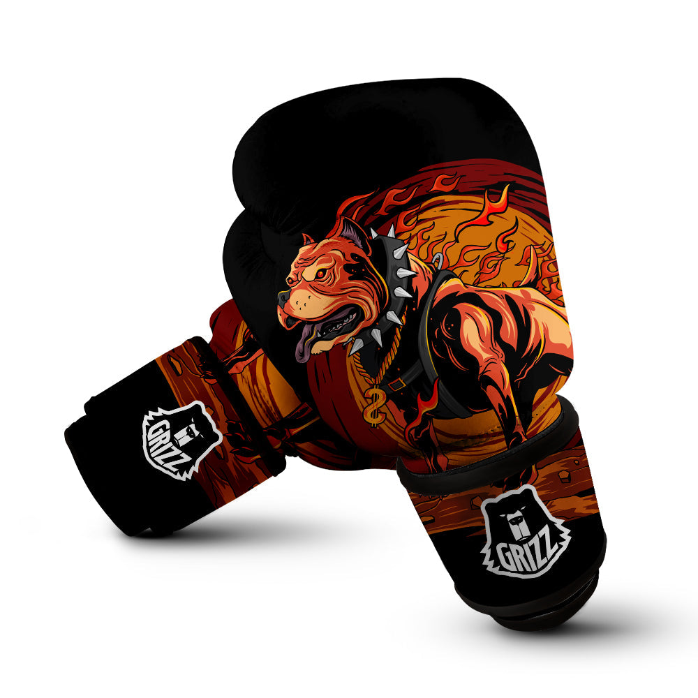 Fire Pitbull Print Boxing Gloves-grizzshop