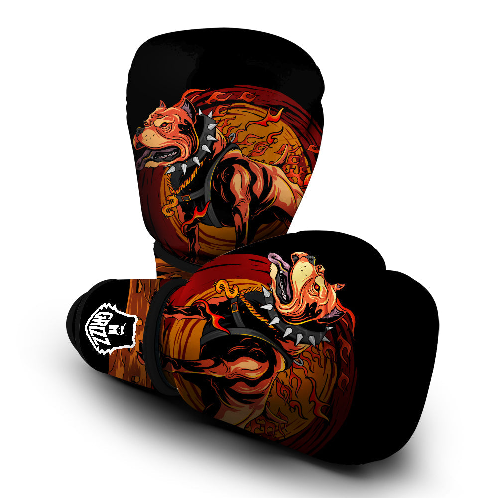 Fire Pitbull Print Boxing Gloves-grizzshop