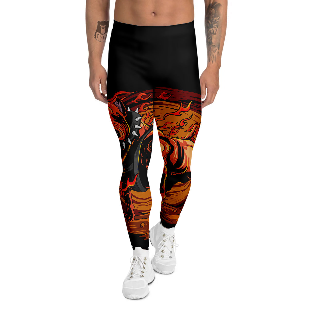 Fire Pitbull Print Men's Leggings-grizzshop