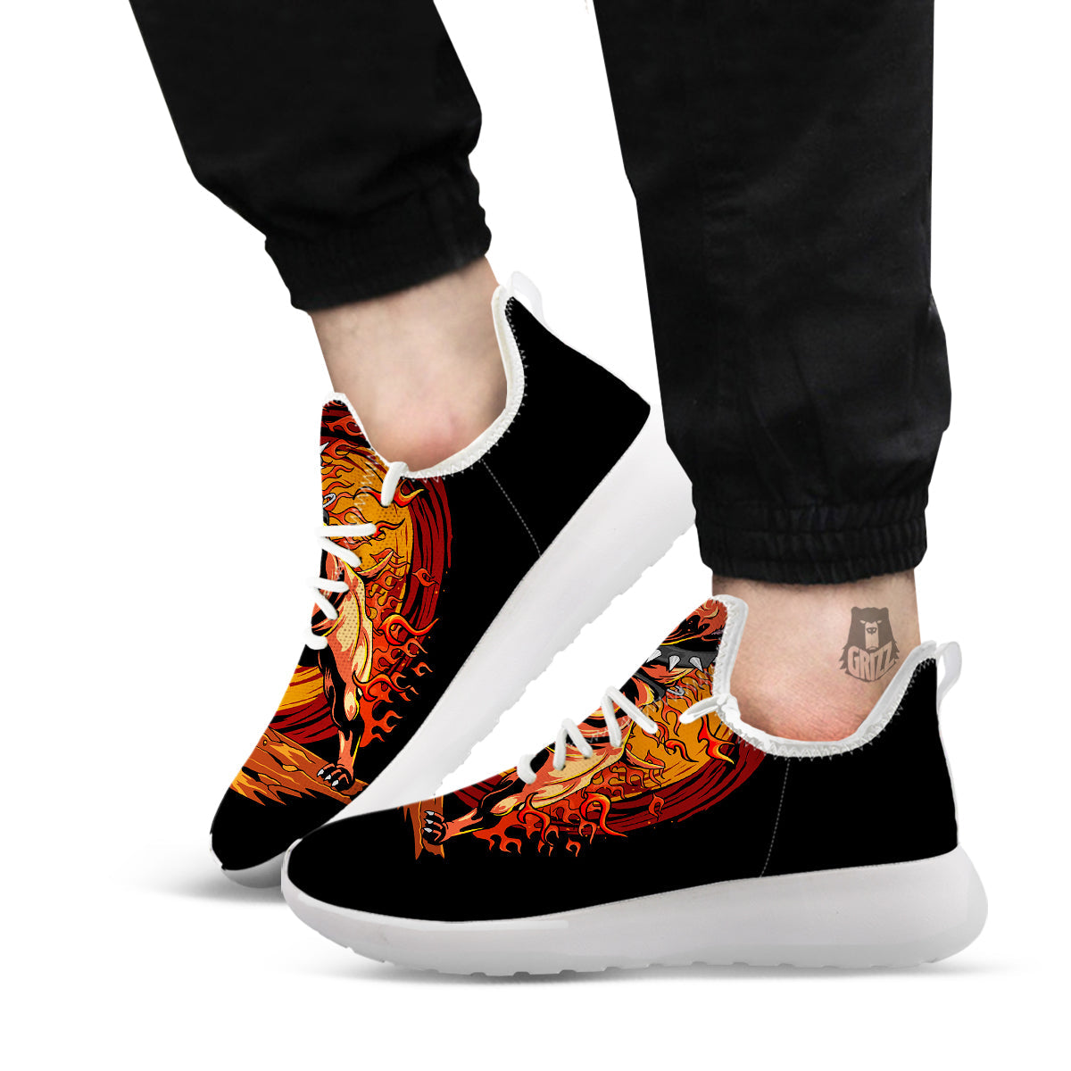 Fire Pitbull Print White Athletic Shoes-grizzshop
