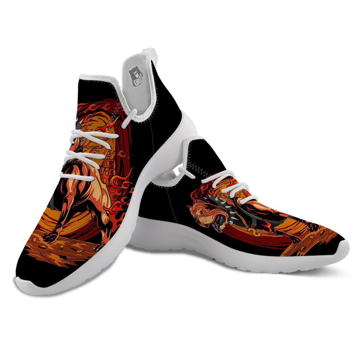 Fire Pitbull Print White Athletic Shoes-grizzshop