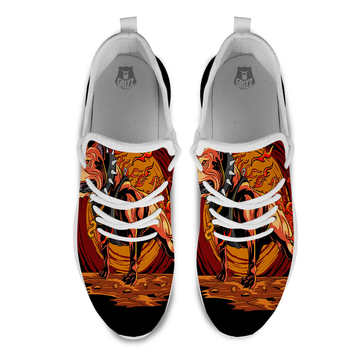 Fire Pitbull Print White Athletic Shoes-grizzshop