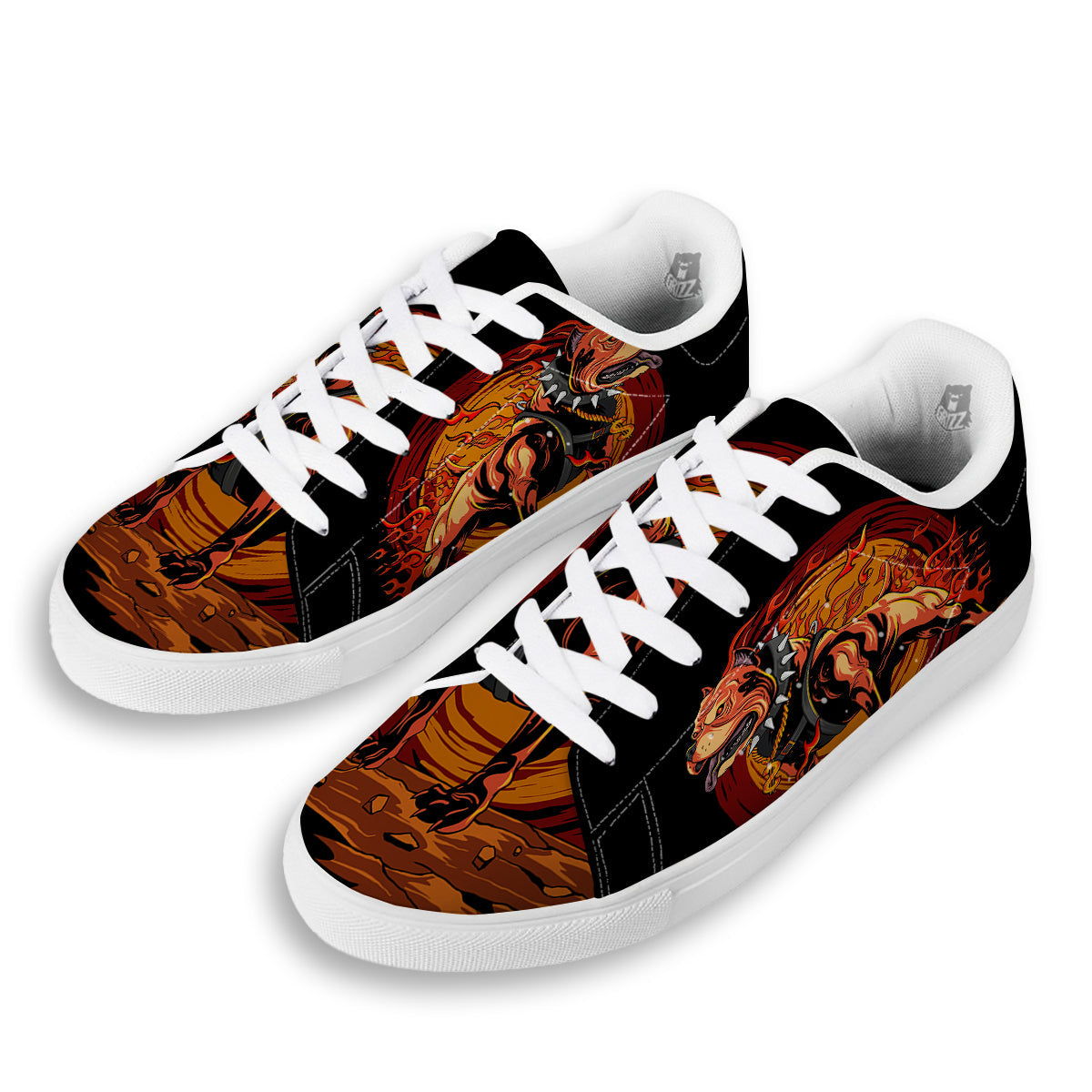 Fire Pitbull Print White Low Top Sneakers-grizzshop