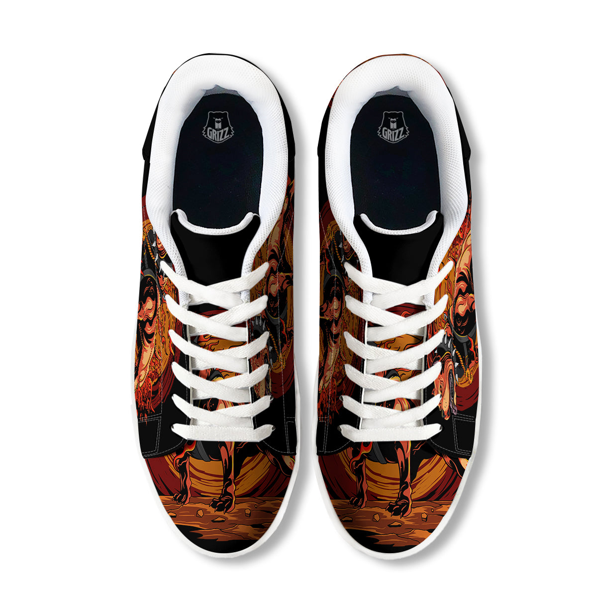 Fire Pitbull Print White Low Top Sneakers-grizzshop