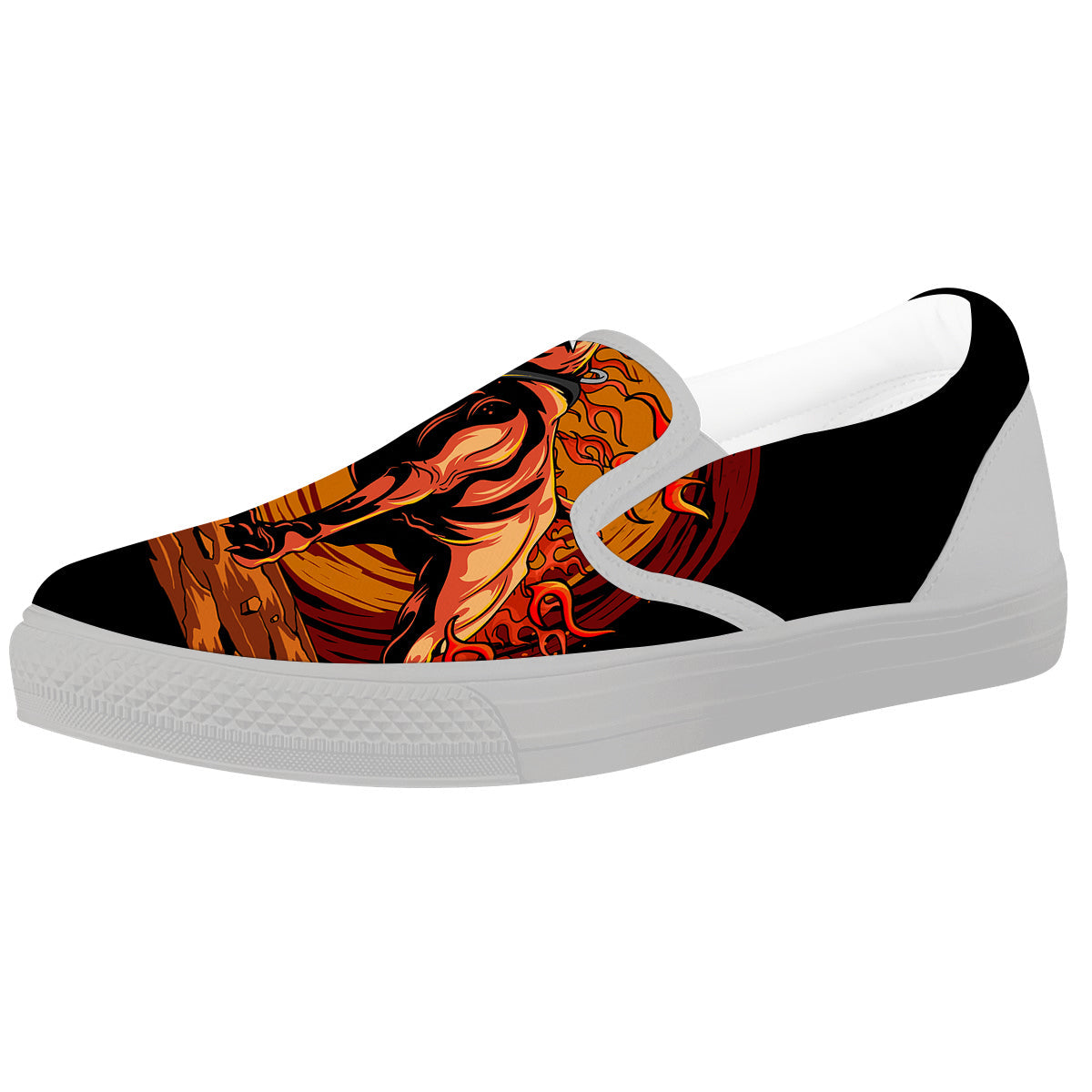 Fire Pitbull Print White Slip On Shoes-grizzshop