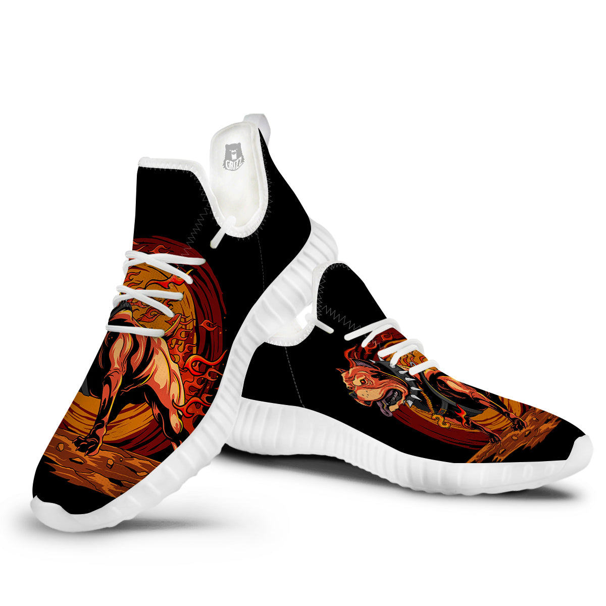 Fire Pitbull Print White Walking Shoes-grizzshop