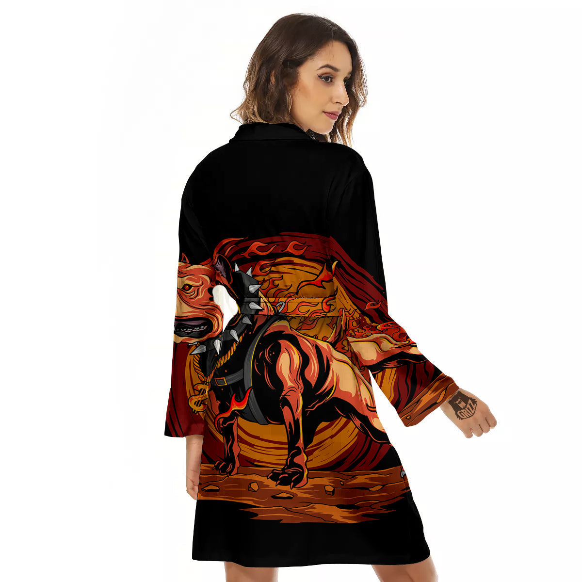 Fire Pitbull Print Women's Robe-grizzshop