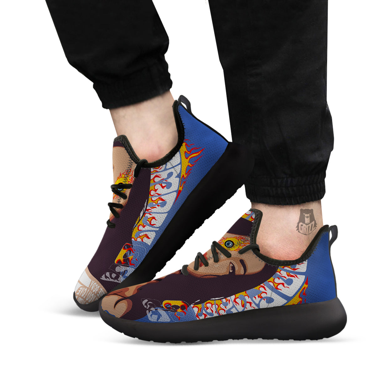 Fire Psychedelic Women Print Black Athletic Shoes-grizzshop