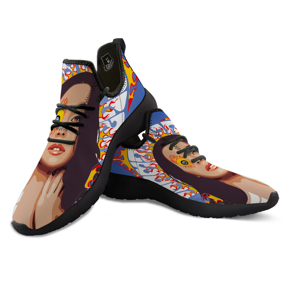 Fire Psychedelic Women Print Black Athletic Shoes-grizzshop